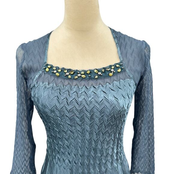 Komarov Textured Crinkle Charmeuse Chiffon Jeweled Fit & Flare Cocktail Dress - Picture 4 of 14